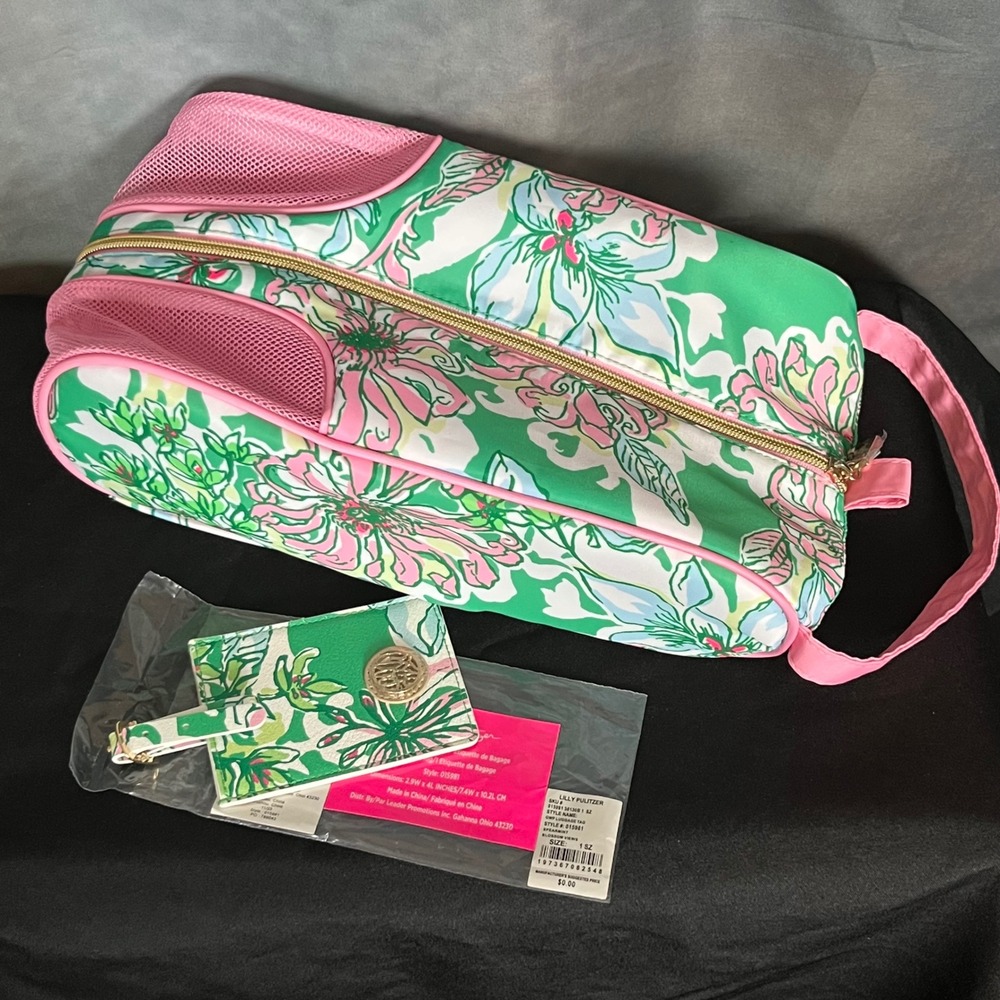 Lilly Pulitzer Spearmint Blossom View Shoe Bag and‎ Luggage Tag Set 015981